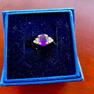 Amethyst with crystal on gold band
